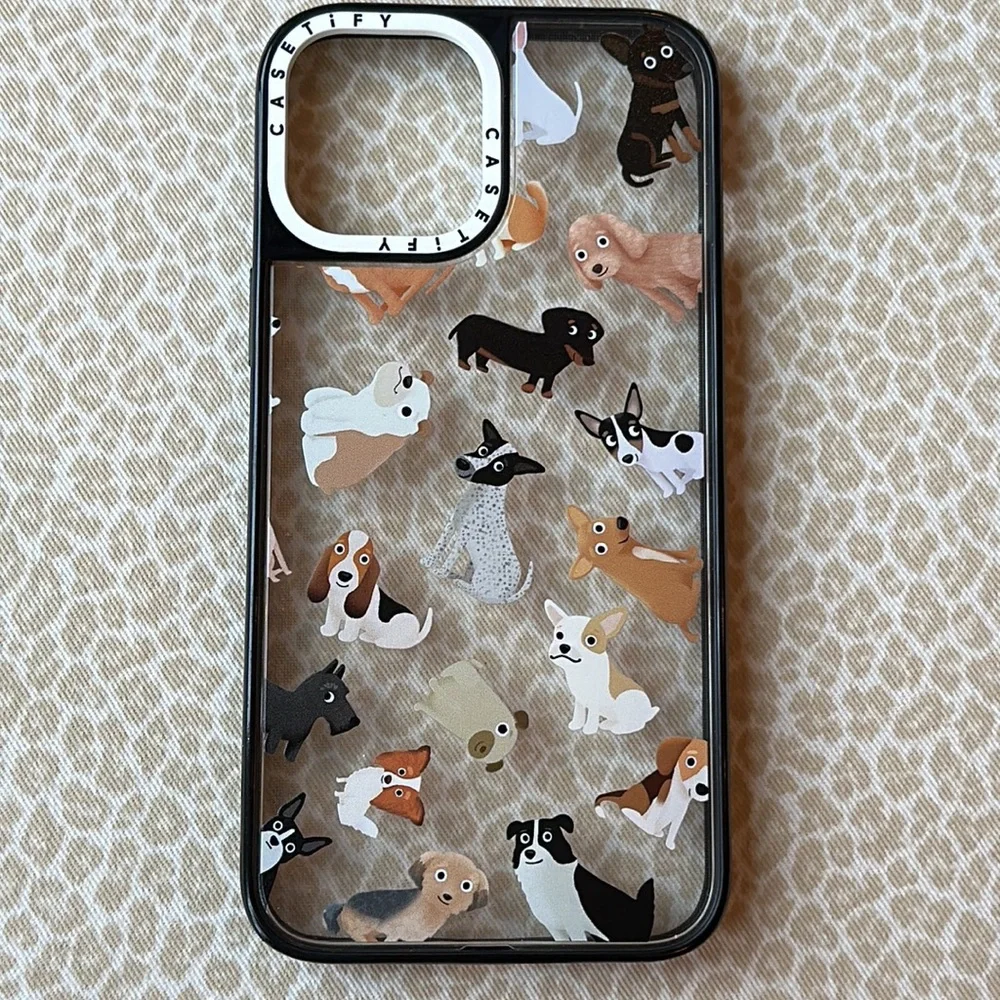 Casetify IPhone 12 Pro Max Case Clear with Black Bumper & Adorable little Dogs